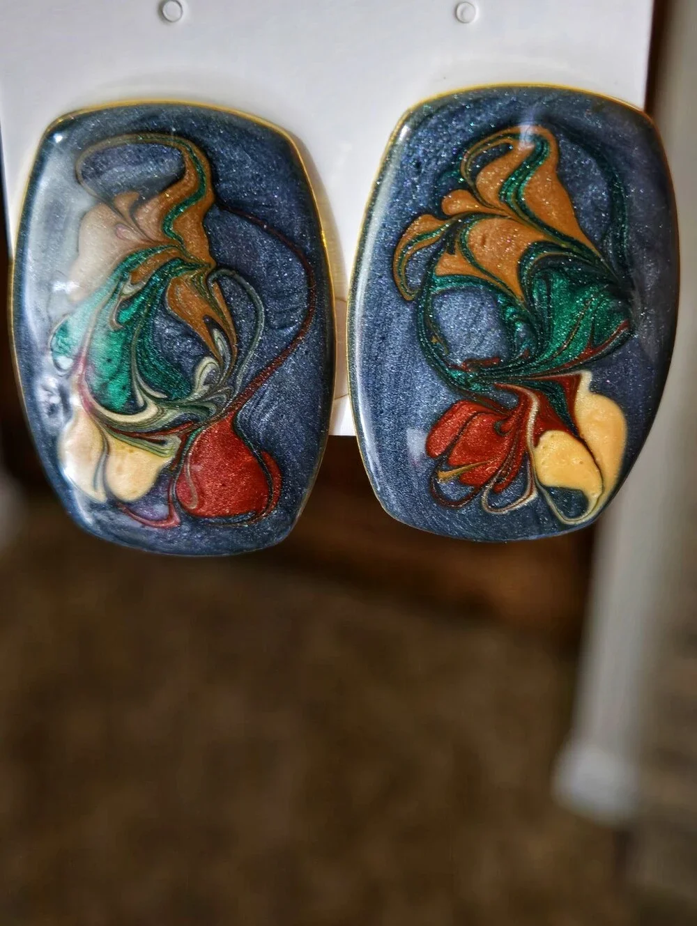 Multicolor Swirl Enamel Earrings with Blue Red Green Yellow Vtg Stud Earrings